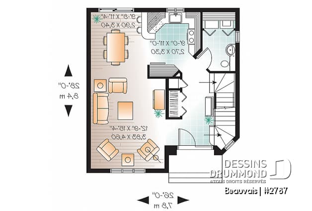 Rez-de-chaussée - Plan maison abordable, 3 chambres, salle de lavage au r-d-c, 1.5 salleS de bain - Beauvais