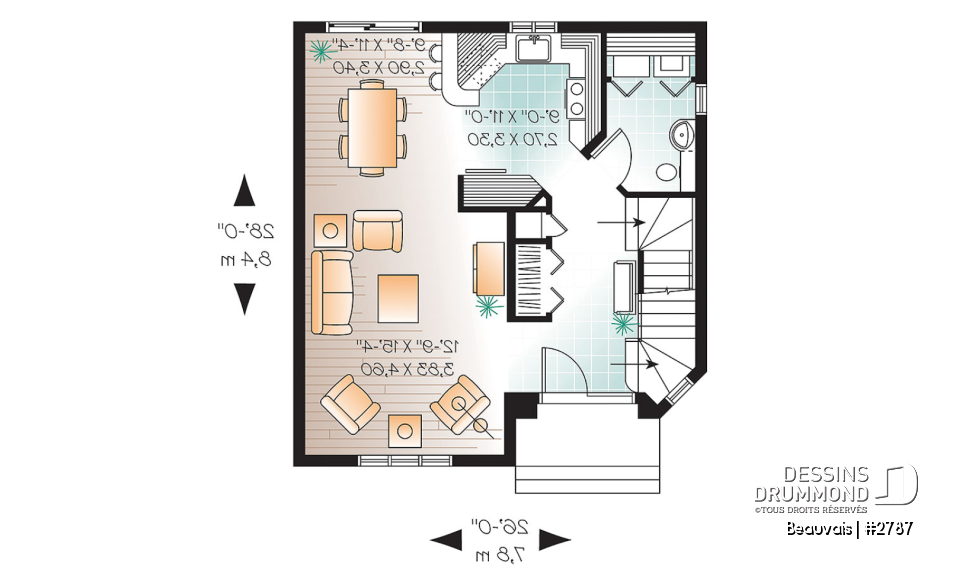 Rez-de-chaussée - Plan maison abordable, 3 chambres, salle de lavage au r-d-c, 1.5 salleS de bain - Beauvais