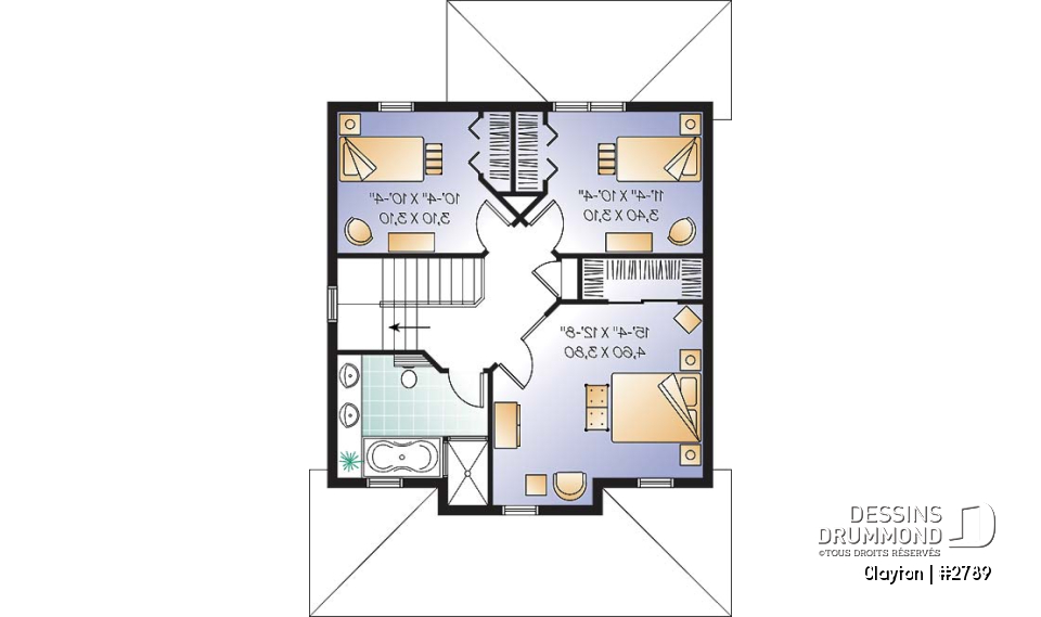 Étage - Plan de Modèle champêtre 2 étages avec 3 chambres et rez-de-chaussée à air ouverte - Clayton