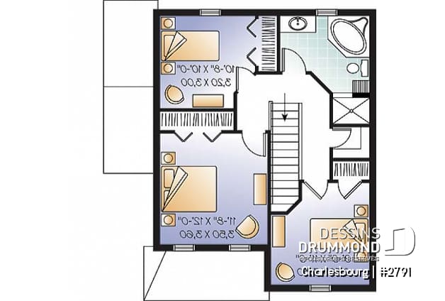Étage - Plan de maison champêtre, 3 chambres, salle de lavage au rez-de-chaussée, sous-sol non fini - Charlesbourg