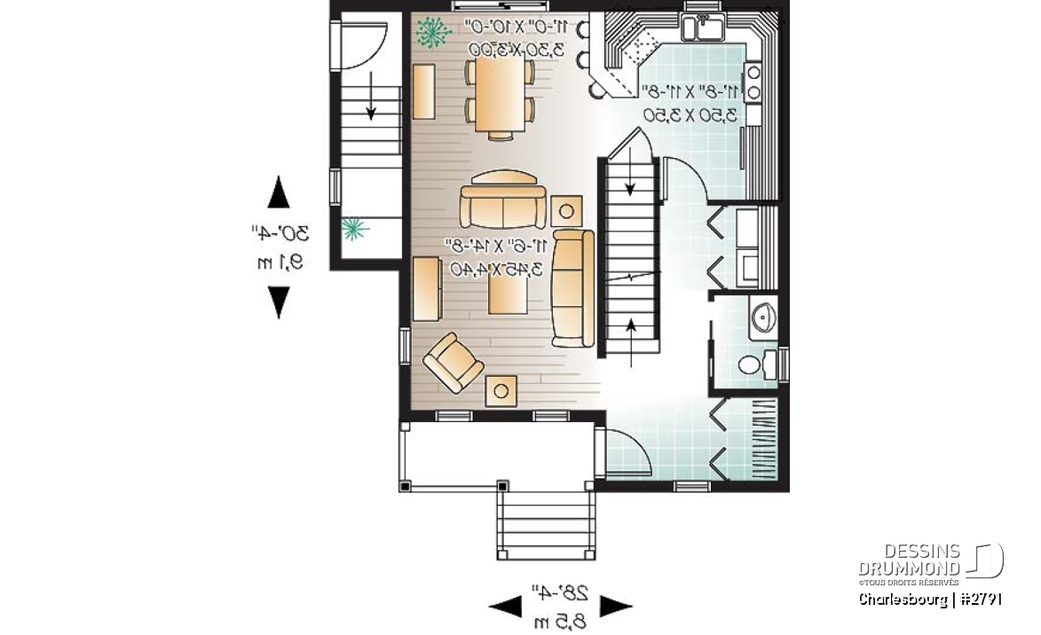 Rez-de-chaussée - Plan de maison champêtre, 3 chambres, salle de lavage au rez-de-chaussée, sous-sol non fini - Charlesbourg