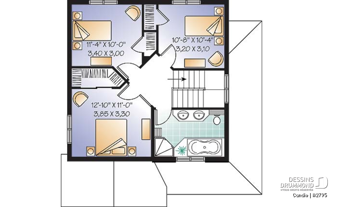 Étage - Plan de maison abordable de 3 chambres, cuisine de bon format, grande salle familiale, buanderie au premier - Candie