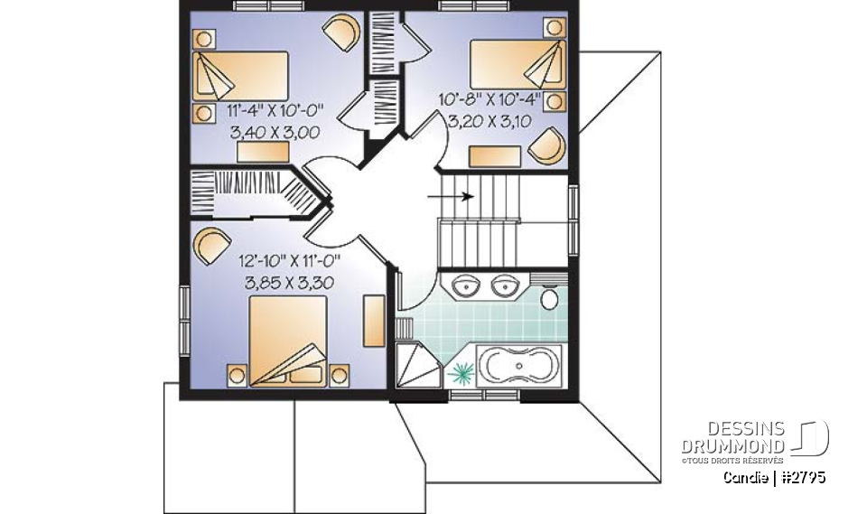 Étage - Plan de maison abordable de 3 chambres, cuisine de bon format, grande salle familiale, buanderie au premier - Candie