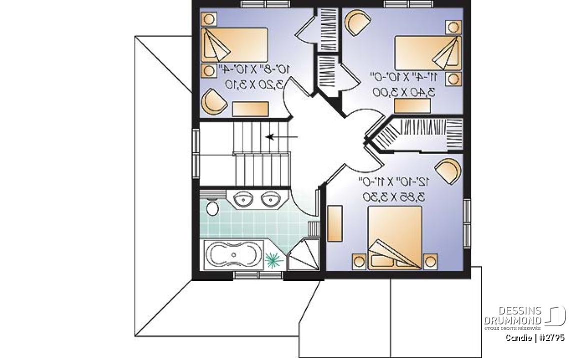 Étage - Plan de maison abordable de 3 chambres, cuisine de bon format, grande salle familiale, buanderie au premier - Candie
