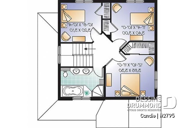 Étage - Plan de maison abordable de 3 chambres, cuisine de bon format, grande salle familiale, buanderie au premier - Candie
