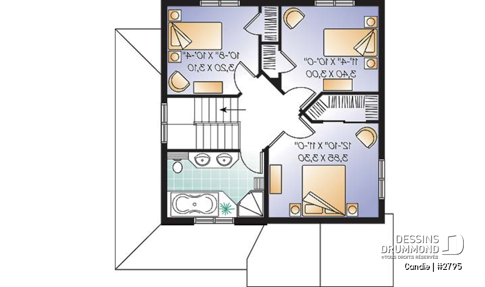 Étage - Plan de maison abordable de 3 chambres, cuisine de bon format, grande salle familiale, buanderie au premier - Candie