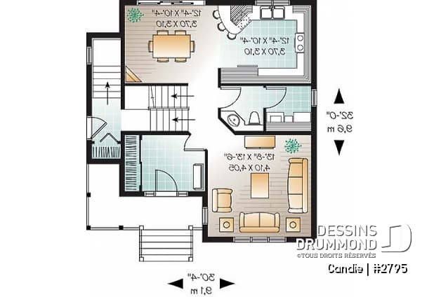 Rez-de-chaussée - Plan de maison abordable de 3 chambres, cuisine de bon format, grande salle familiale, buanderie au premier - Candie