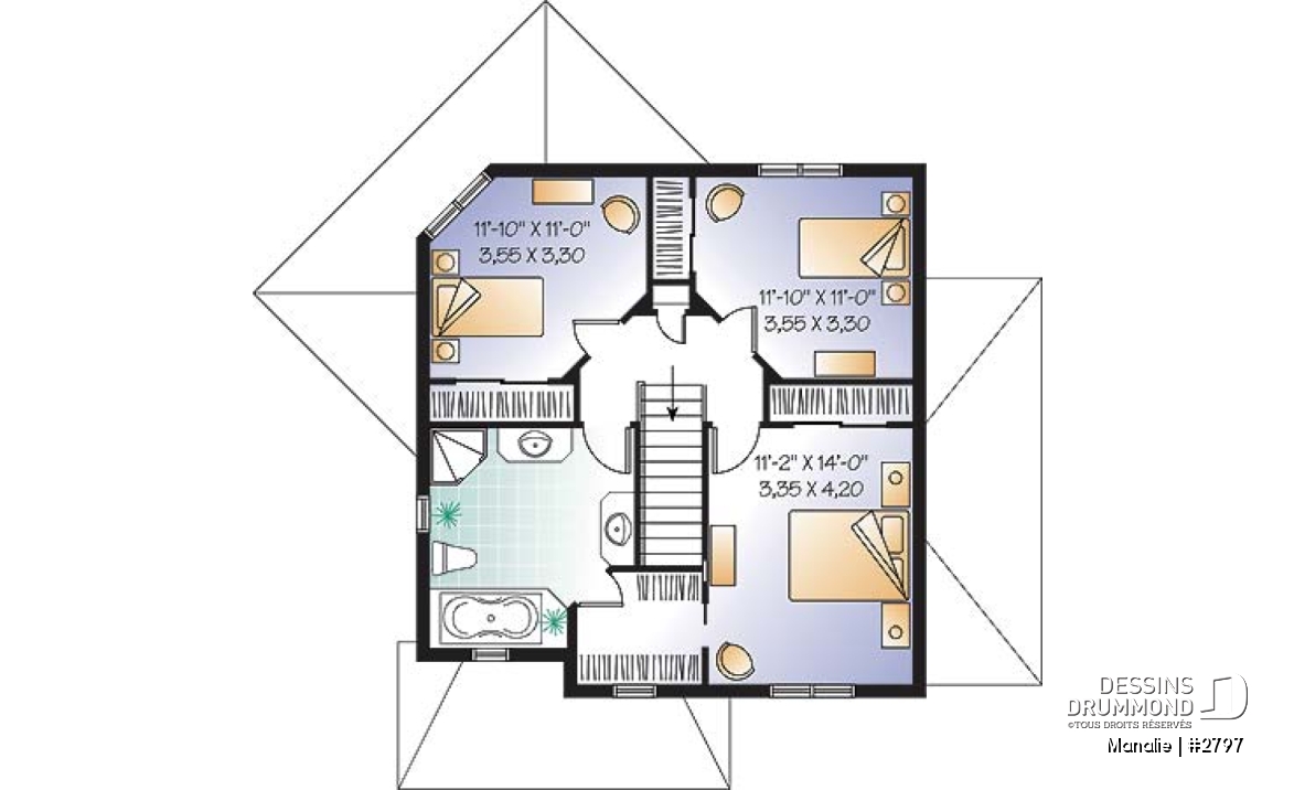 Étage - Plan champêtre confortable, 3 grandes chambres, bureau à domicile, grande salle familiale bien fenestrée - Manalie