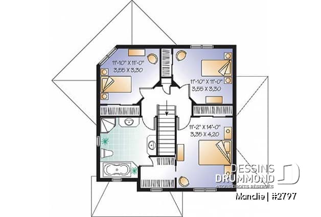 Étage - Plan champêtre confortable, 3 grandes chambres, bureau à domicile, grande salle familiale bien fenestrée - Manalie