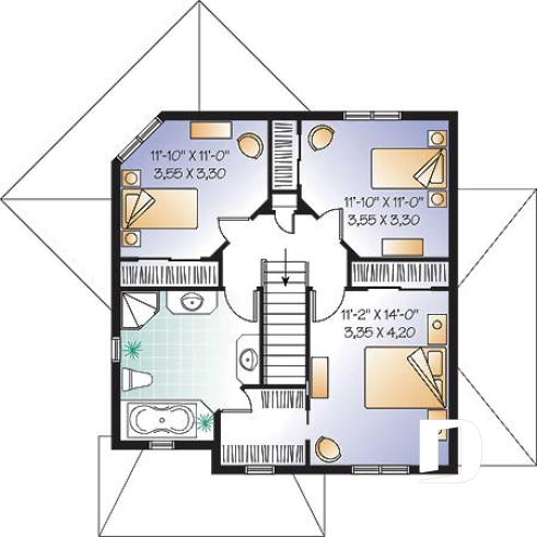 Étage - Plan champêtre confortable, 3 grandes chambres, bureau à domicile, grande salle familiale bien fenestrée - Manalie