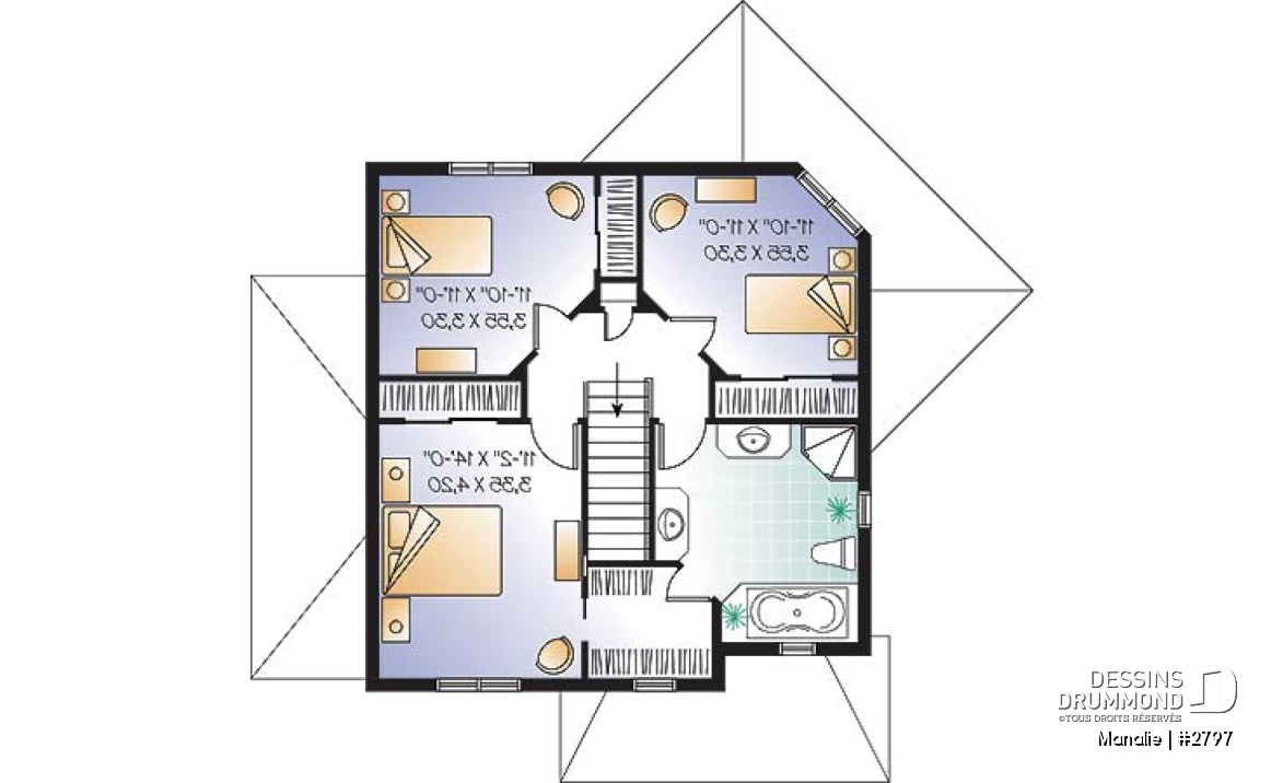 Étage - Plan champêtre confortable, 3 grandes chambres, bureau à domicile, grande salle familiale bien fenestrée - Manalie