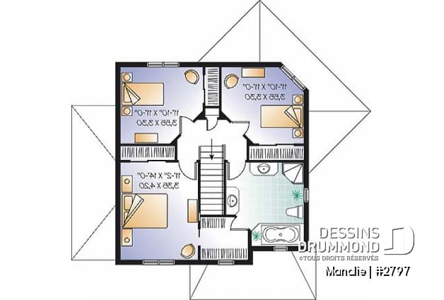 Étage - Plan champêtre confortable, 3 grandes chambres, bureau à domicile, grande salle familiale bien fenestrée - Manalie