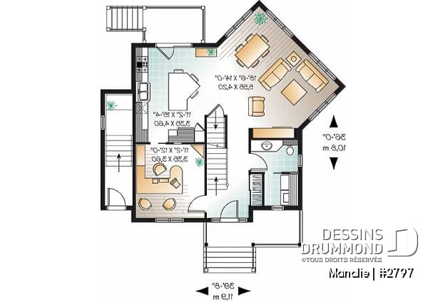 Rez-de-chaussée - Plan champêtre confortable, 3 grandes chambres, bureau à domicile, grande salle familiale bien fenestrée - Manalie