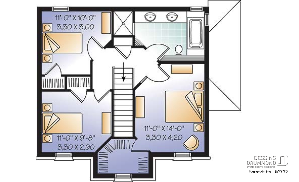 Étage - Plan de maison à étage 3 chambres, sous-sol aménageable, salle à manger formelle - Bernadotte