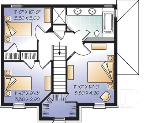 Étage - Plan de maison à étage 3 chambres, sous-sol aménageable, salle à manger formelle - Bernadotte