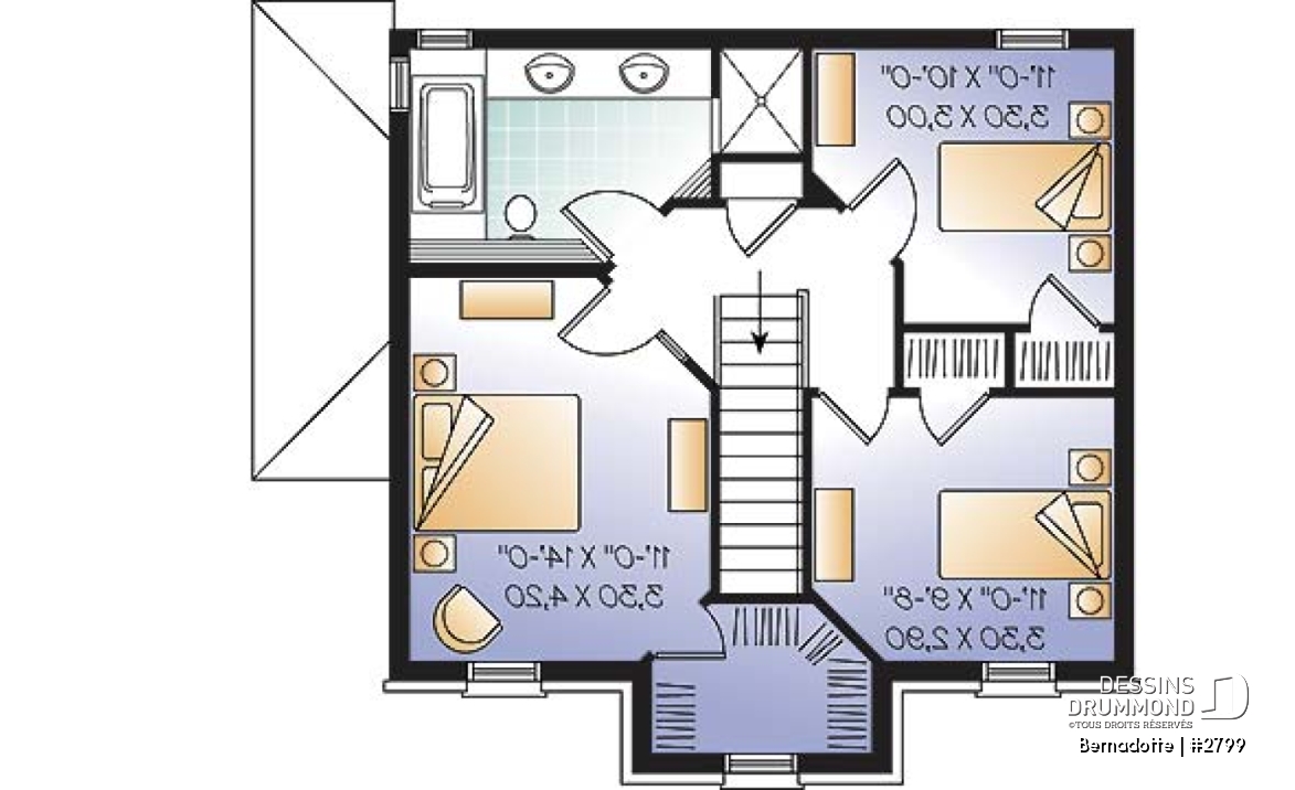 Étage - Plan de maison à étage 3 chambres, sous-sol aménageable, salle à manger formelle - Bernadotte