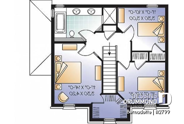 Étage - Plan de maison à étage 3 chambres, sous-sol aménageable, salle à manger formelle - Bernadotte