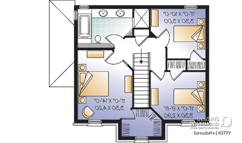 Étage - Plan de maison à étage 3 chambres, sous-sol aménageable, salle à manger formelle - Bernadotte