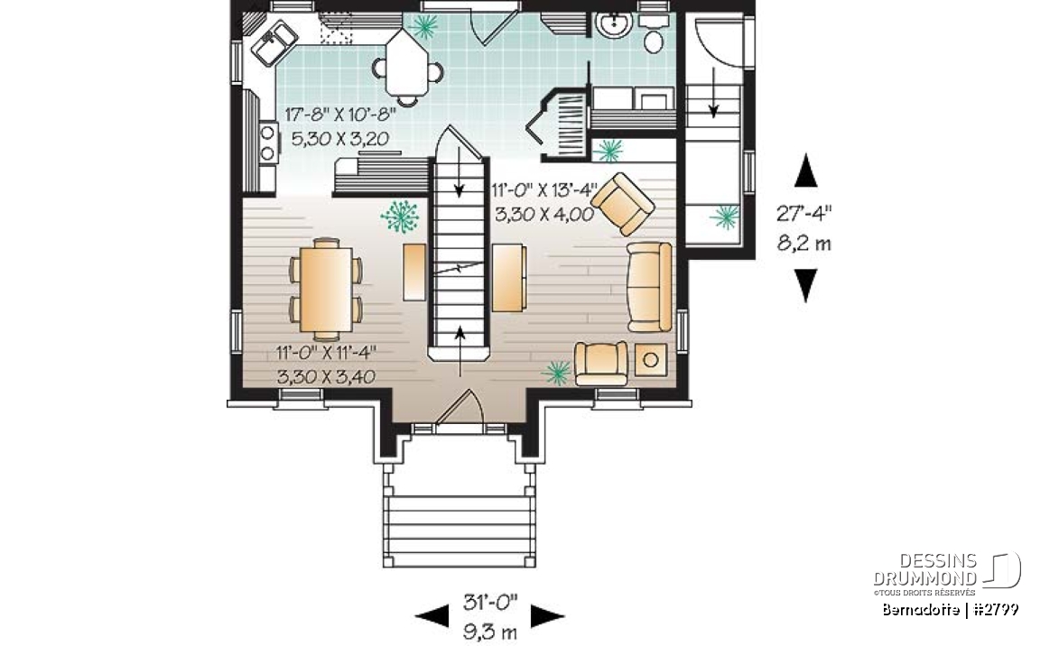 Rez-de-chaussée - Plan de maison à étage 3 chambres, sous-sol aménageable, salle à manger formelle - Bernadotte