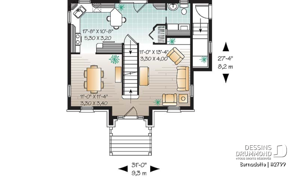 Rez-de-chaussée - Plan de maison à étage 3 chambres, sous-sol aménageable, salle à manger formelle - Bernadotte