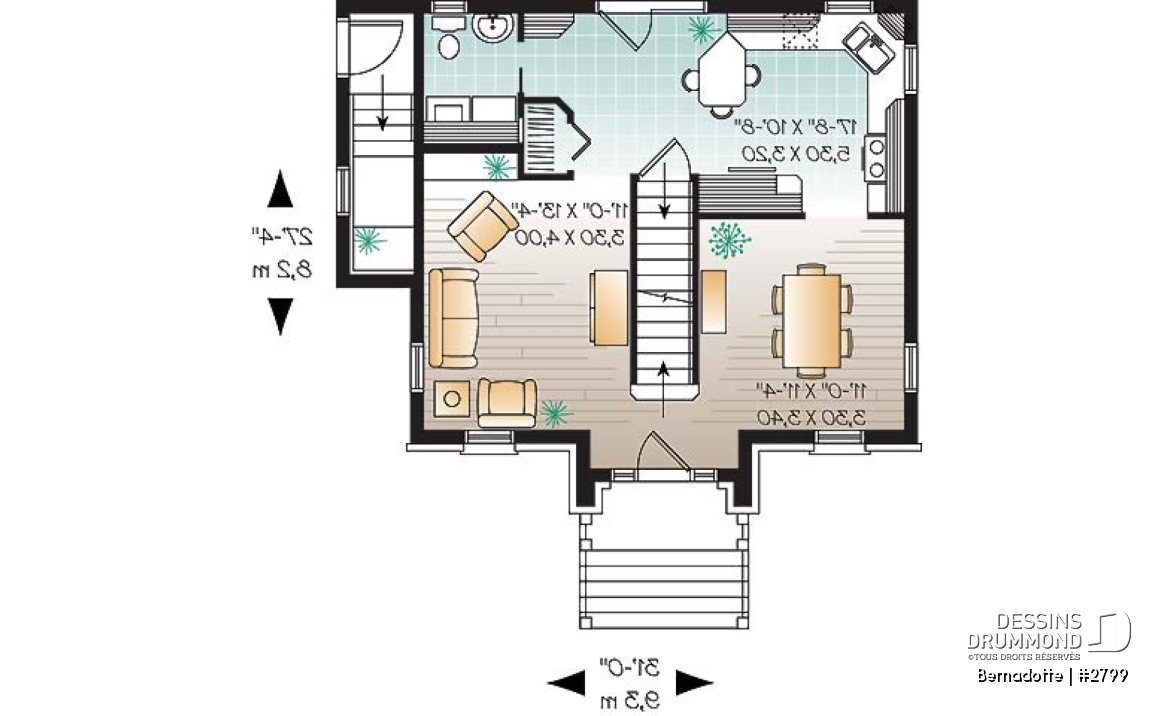 Rez-de-chaussée - Plan de maison à étage 3 chambres, sous-sol aménageable, salle à manger formelle - Bernadotte