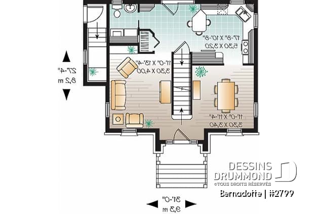 Rez-de-chaussée - Plan de maison à étage 3 chambres, sous-sol aménageable, salle à manger formelle - Bernadotte