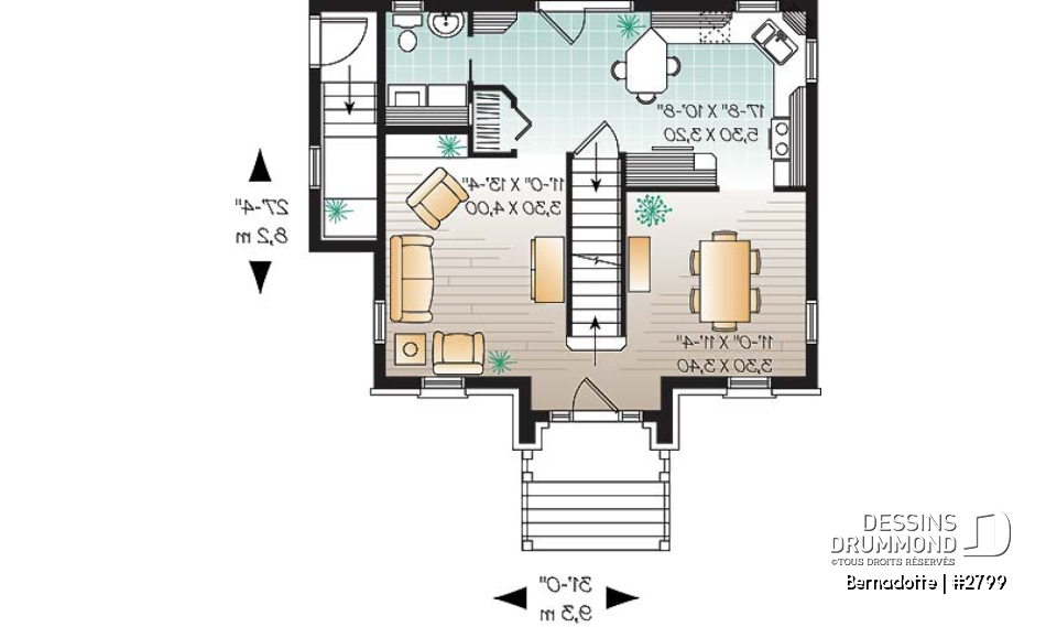 Rez-de-chaussée - Plan de maison à étage 3 chambres, sous-sol aménageable, salle à manger formelle - Bernadotte