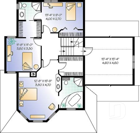 Étage - Plan de maison victorienne 3 chambres, foyer deux faces, garage avec grand espace boni au-dessus  - Mathilde 