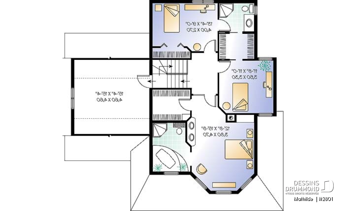 Étage - Plan de maison victorienne 3 chambres, foyer deux faces, garage avec grand espace boni au-dessus  - Mathilde 