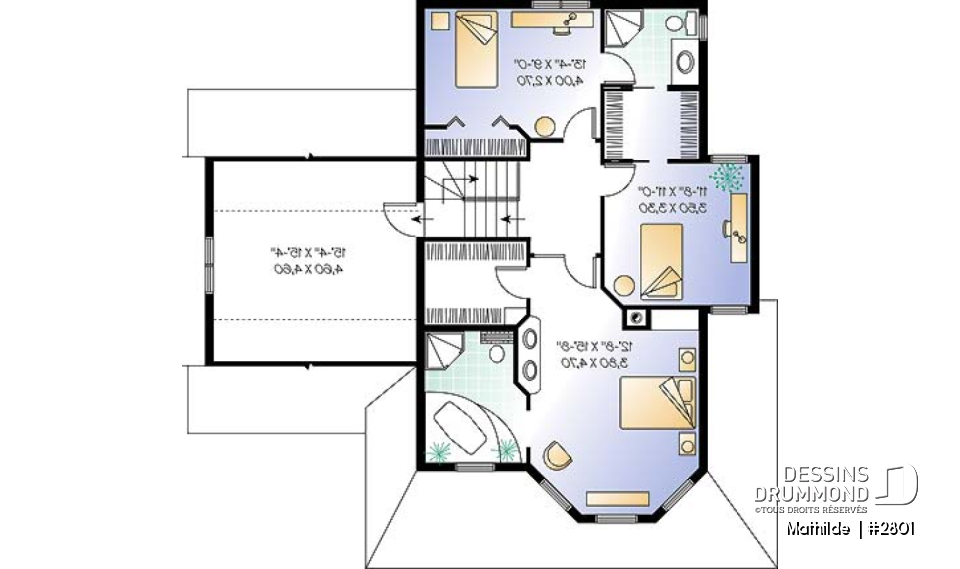 Étage - Plan de maison victorienne 3 chambres, foyer deux faces, garage avec grand espace boni au-dessus  - Mathilde 