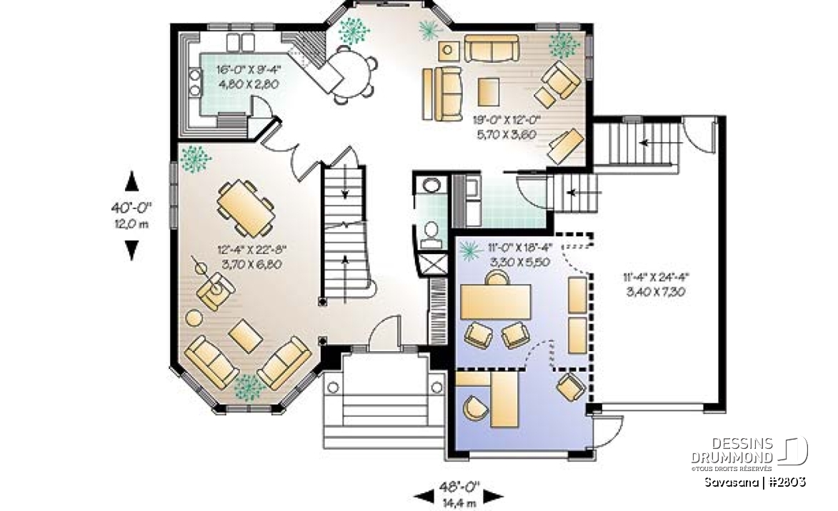 Rez-de-chaussée - Plan de maison d'inspiration victorienne, superbe suite des parents, garage double ou bureau - Savasana
