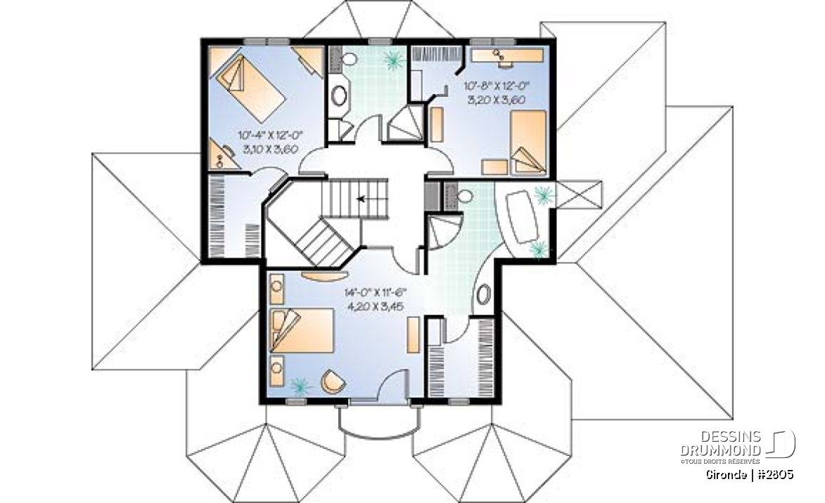 Étage - Plan de maison classique, 3+ chambres, plafond 9' au rdc, balcon à la suite des maîtres, garage - Gironde