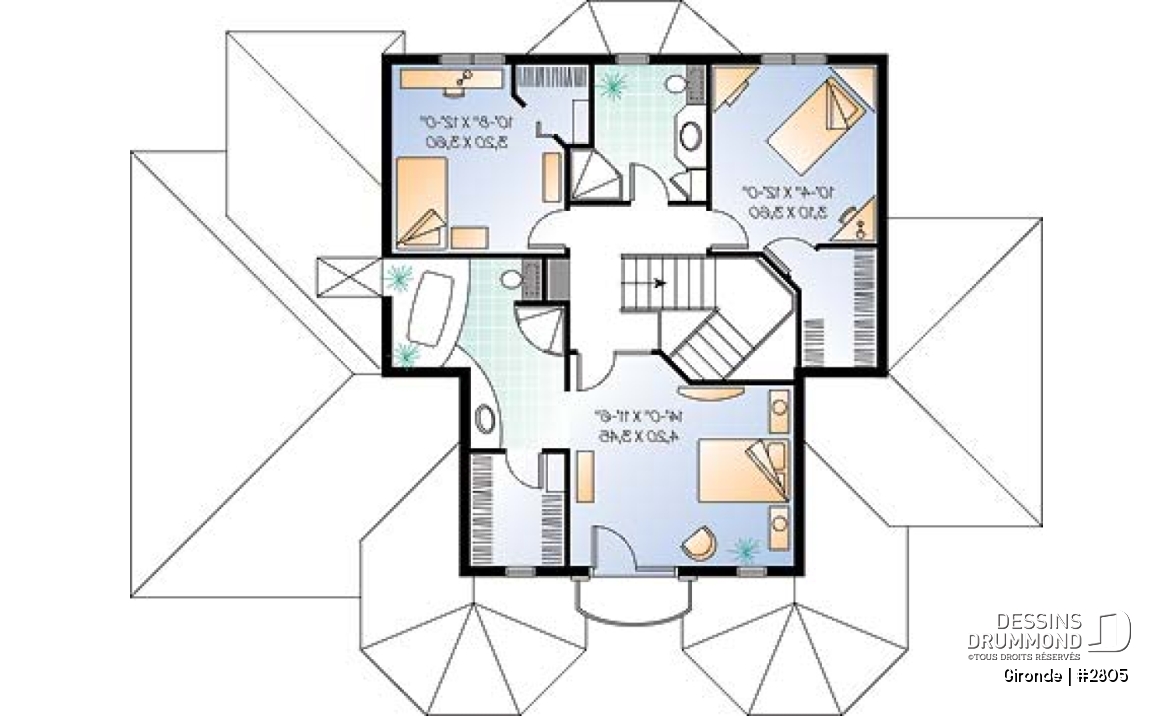 Étage - Plan de maison classique, 3+ chambres, plafond 9' au rdc, balcon à la suite des maîtres, garage - Gironde