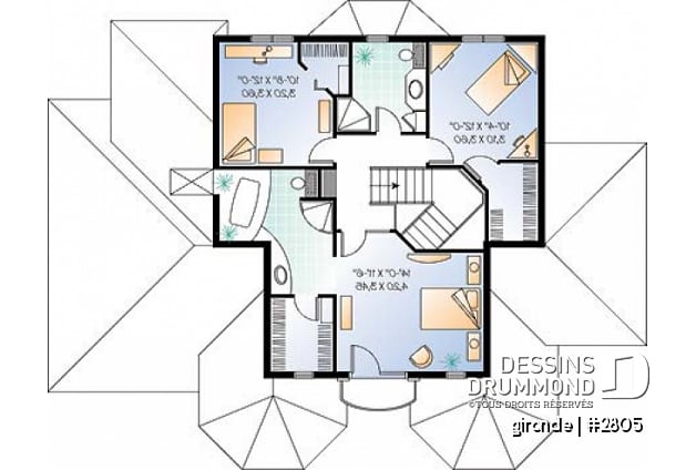Étage - Plan de maison classique, 3+ chambres, plafond 9' au rdc, balcon à la suite des maîtres, garage - Gironde