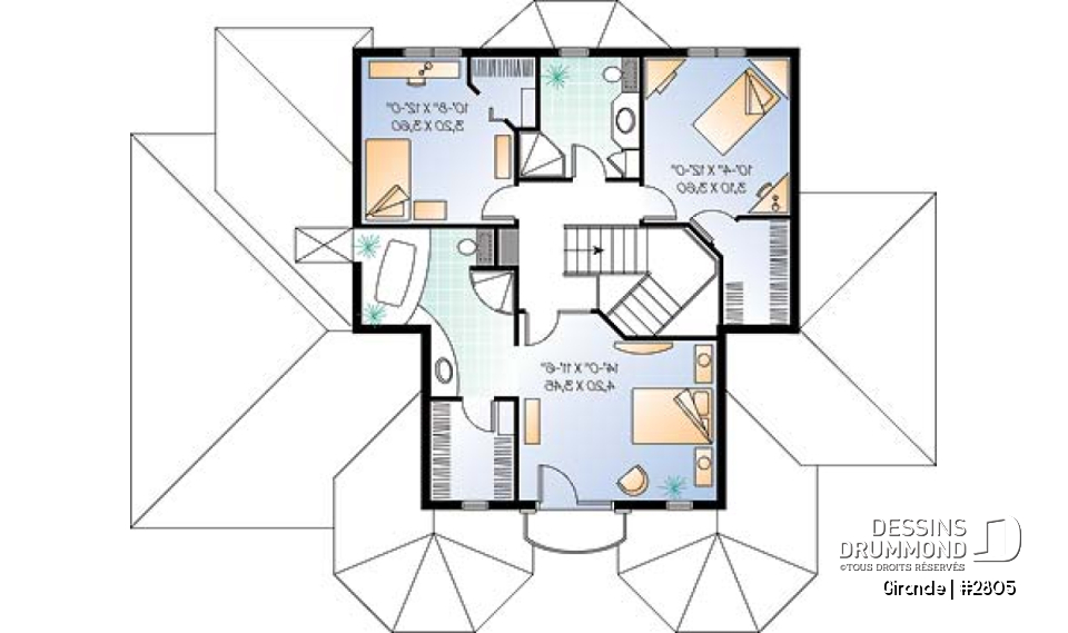 Étage - Plan de maison classique, 3+ chambres, plafond 9' au rdc, balcon à la suite des maîtres, garage - Gironde