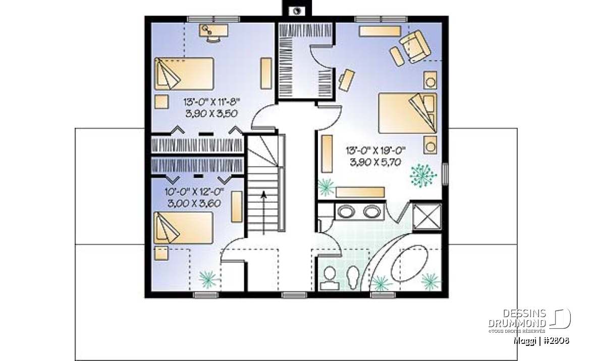Étage - Plan de maison champêtre 3 chambres, garage, grande suite des maîtres, grand balcon couvert - Maggi