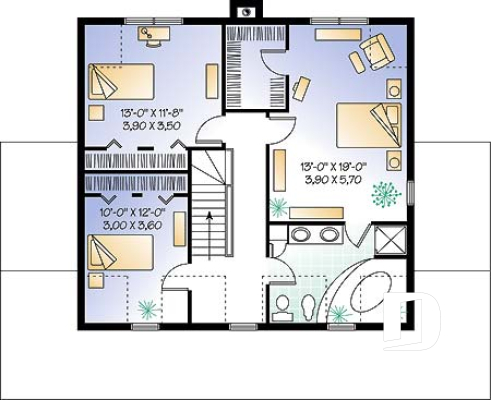 Étage - Plan de maison champêtre 3 chambres, garage, grande suite des maîtres, grand balcon couvert - Maggi