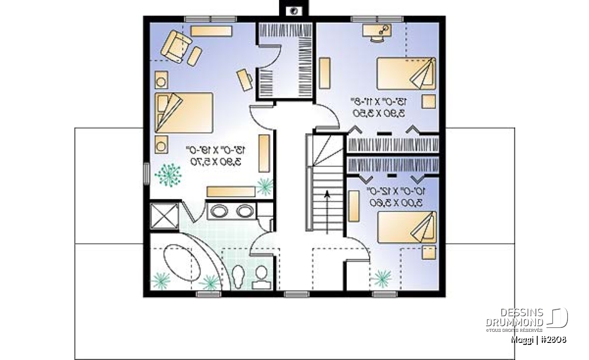 Étage - Plan de maison champêtre 3 chambres, garage, grande suite des maîtres, grand balcon couvert - Maggi