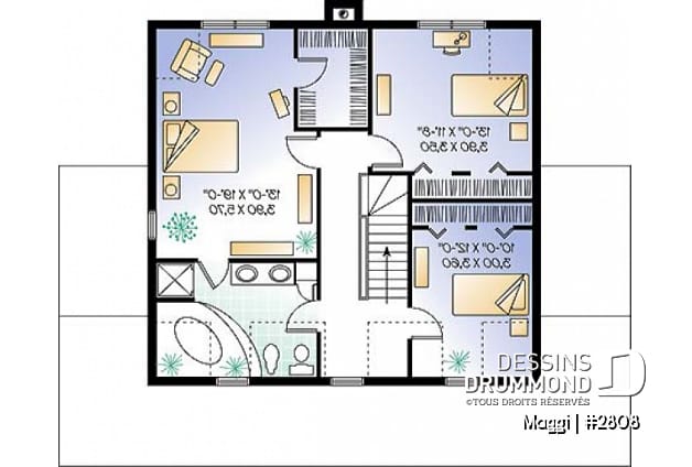 Étage - Plan de maison champêtre 3 chambres, garage, grande suite des maîtres, grand balcon couvert - Maggi