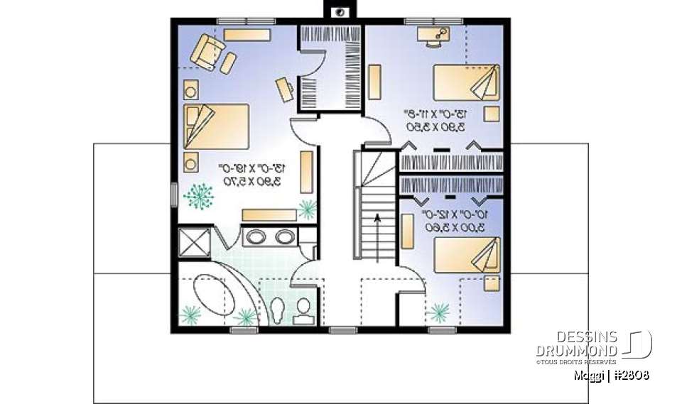 Étage - Plan de maison champêtre 3 chambres, garage, grande suite des maîtres, grand balcon couvert - Maggi