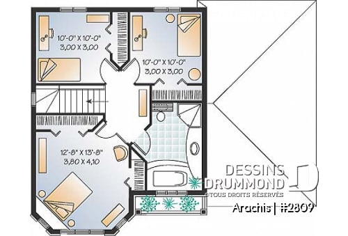 Étage - Plan de maison à étage, portes françaises à la salle familiale, 3 chambres, vestibule fermé, garage - Arachis