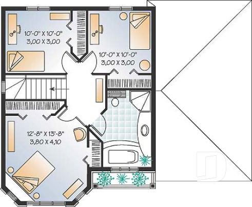 Étage - Plan de maison à étage, portes françaises à la salle familiale, 3 chambres, vestibule fermé, garage - Arachis