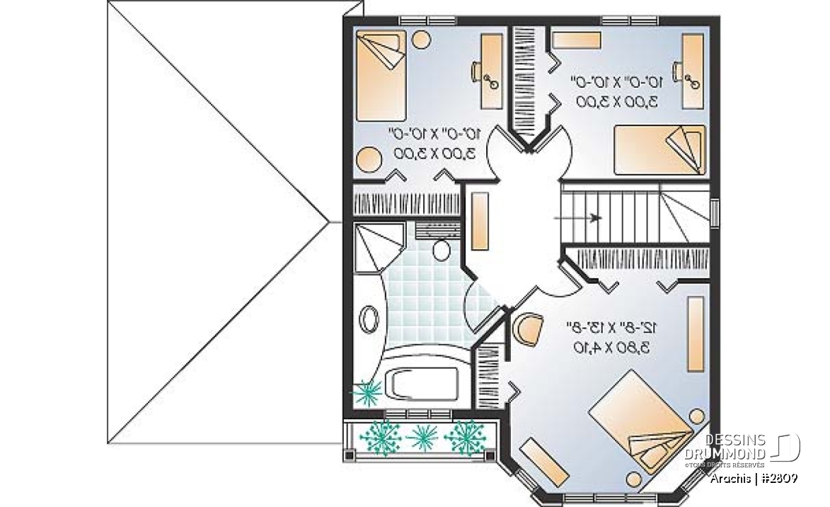 Étage - Plan de maison à étage, portes françaises à la salle familiale, 3 chambres, vestibule fermé, garage - Arachis