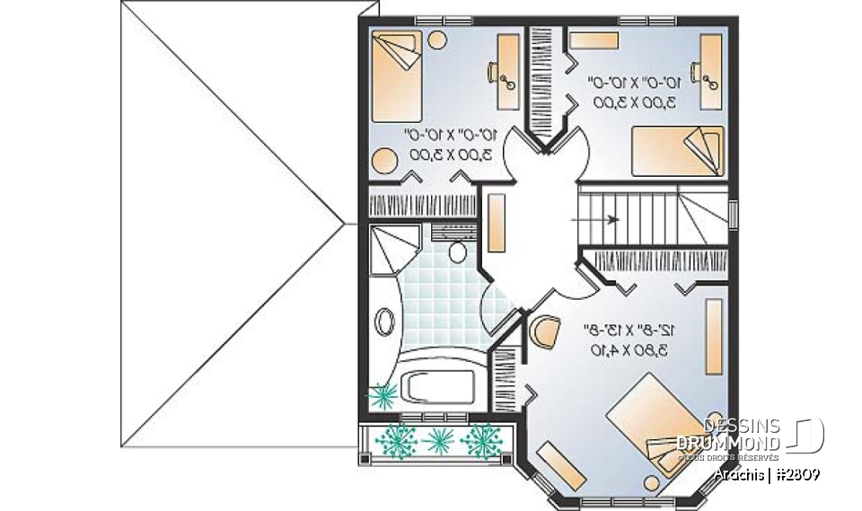 Étage - Plan de maison à étage, portes françaises à la salle familiale, 3 chambres, vestibule fermé, garage - Arachis