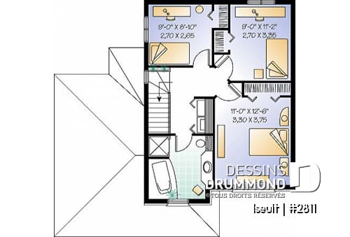 Étage - Plan de maison à étage avec garage, 3 chambres, 1.5 salle de bain, grande salle de séjour, aire ouverte - Iseut