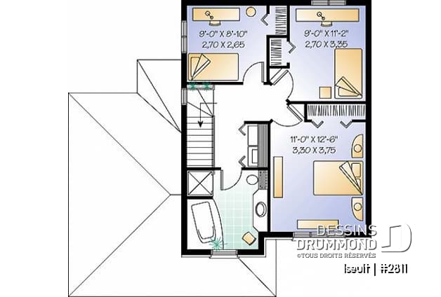Étage - Plan de maison à étage avec garage, 3 chambres, 1.5 salle de bain, grande salle de séjour, aire ouverte - Iseut