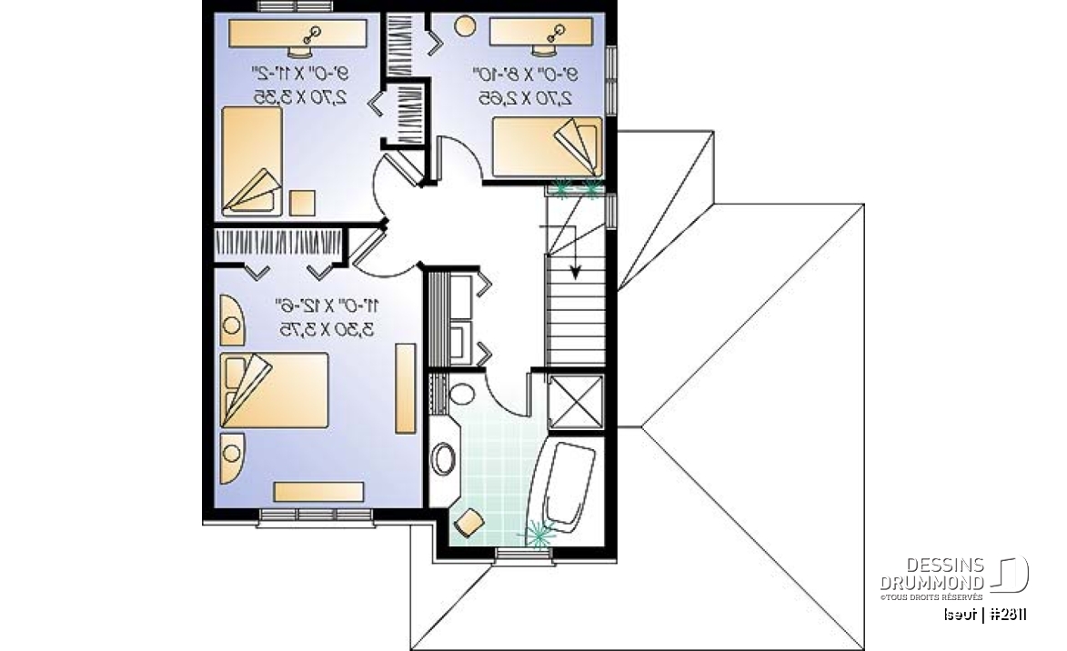 Étage - Plan de maison à étage avec garage, 3 chambres, 1.5 salle de bain, grande salle de séjour, aire ouverte - Iseut