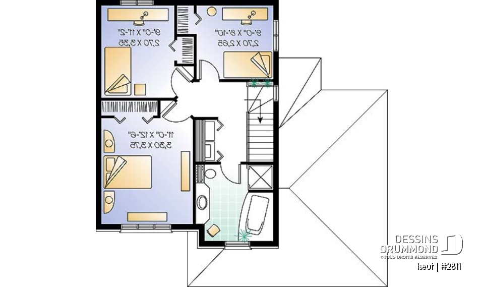 Étage - Plan de maison à étage avec garage, 3 chambres, 1.5 salle de bain, grande salle de séjour, aire ouverte - Iseut