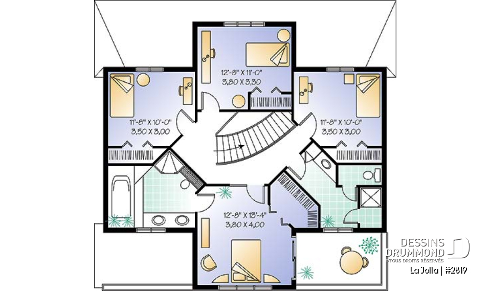 Étage - Modèle méditerranéen, vue panoramique, 4 chambres, atrium, plafond 9' - La Jolla