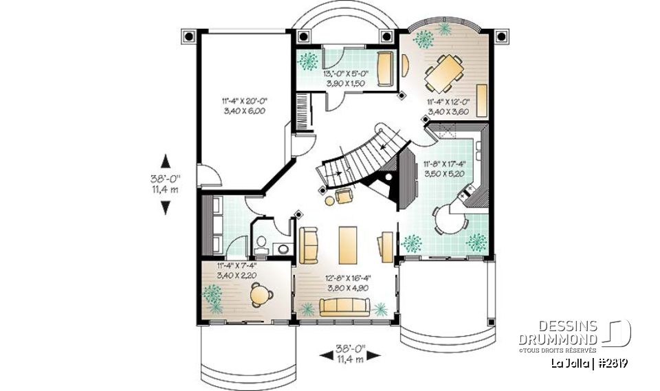 Rez-de-chaussée - Modèle méditerranéen, vue panoramique, 4 chambres, atrium, plafond 9' - La Jolla